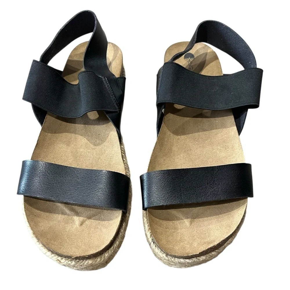Big Buddha Sandals Women’s Size 9 Black Jute Platform Open Toe Chunky Shoes